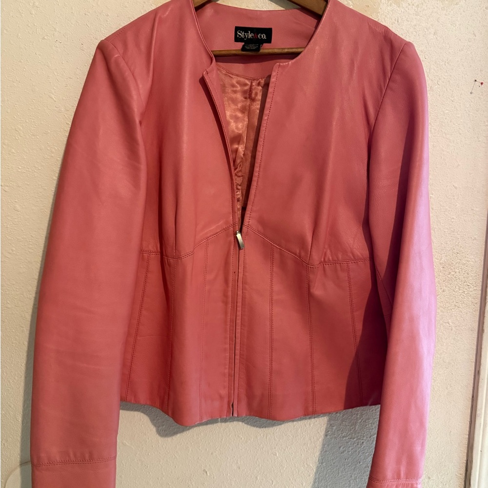 Style & Co. Women's Coral Leather Jacket